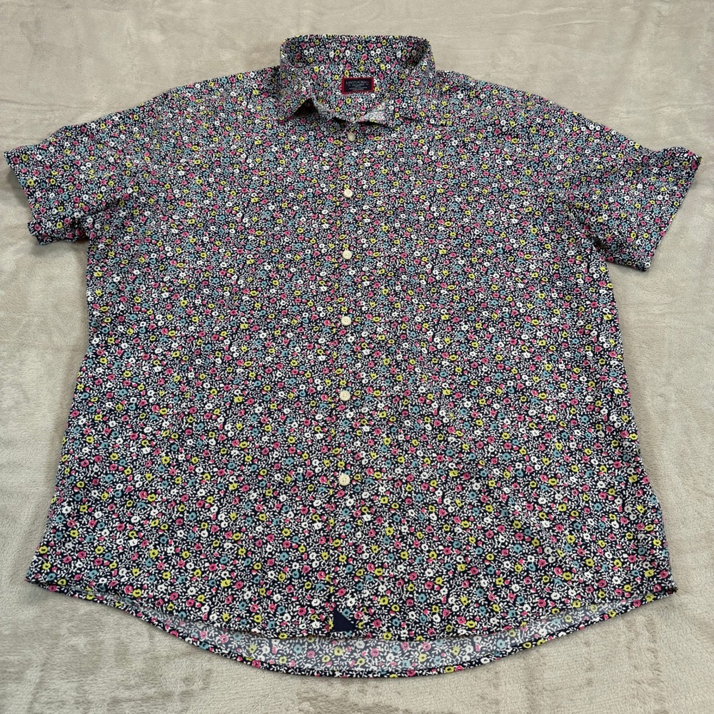 Untuckit Caberlot-SS Mens XXL Slim Fit Navy Floral Short Sleeve Shirt 41563 EUC
